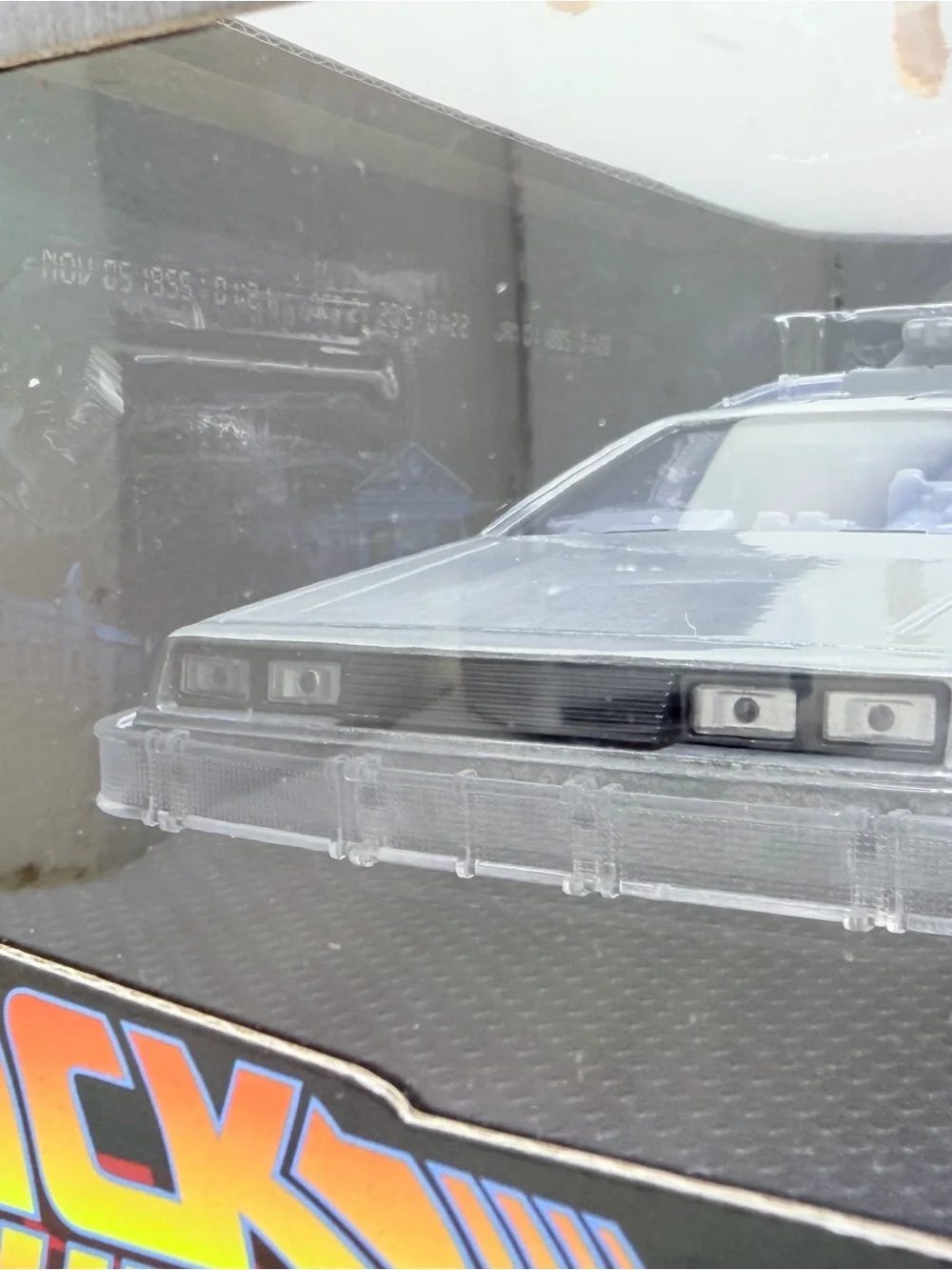 Die-Cast Silver Time Machine Toy Car with Blue LED Lights